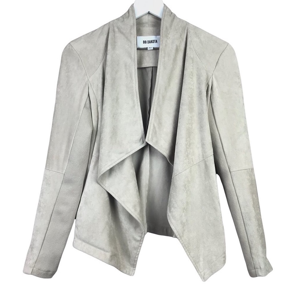 BB Dakota Beige Faux Suede Super Soft Cardigan Drape Topper Women Sz XS